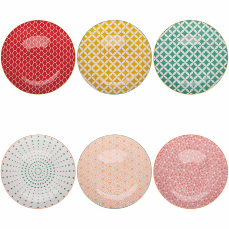 Lot de 6 assiettes plates en porcelaine multicolore - Design audacieux