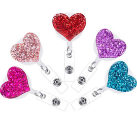 Porte Badge Rétractable en Forme de Coeur - 5 Pièces Multicolores