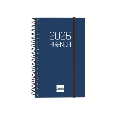 Agenda à spirale Finocam 2026 - Semainier horizontal bleu avec élastique