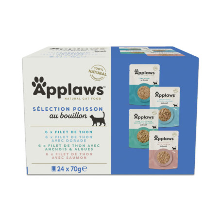 Applaws Nourriture Humide Naturelle pour Chat - Multipack de 24 Poches de Poissons en Bouillon