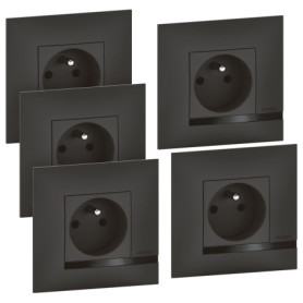 Lot de 5 Prises de Courant Altège 16A avec Finitions Noires - Legrand