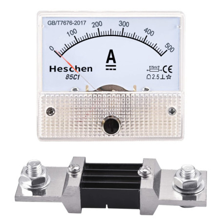 Heschen Ampèremètre DC 0-500 A - Panneau Monté Blanc 85 C1-500 A
