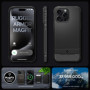 Coque Magnétique Spigen Rugged Armor pour iPhone 15 Pro - Fibre de Carbone Noir Mat
