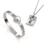 Ensemble de Bracelets Jonc avec Pendentif Clé en Acier Inoxydable pour Couples