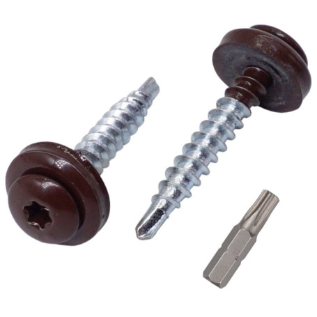 Lot de 250 vis Torx en métal pour toiture - 4,8 x 35 mm avec rondelles EPDM