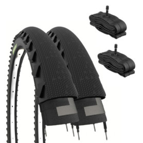 Pack de 2 Pneus Demi Slick 26 x 1,95 avec Chambres à Air - Idéal pour VTT et Vélo de Ville