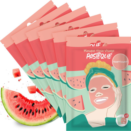 Lot de 6 Masques Visage en Tissu Pastèque - Soin Nourrissant
