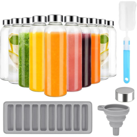 Set de 10 Bouteilles en Verre Hermétiques 540ml avec Couvercles Inox