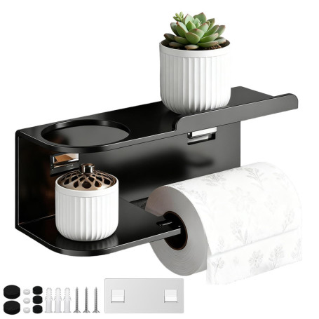 Support Papier Toilette Mural Vunanvu avec Étagère Auto-Adhésive en Acier Inoxydable