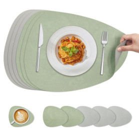 Set de Table Lavable KitchenBoss - 6 Sets Antidérapants Vert et Gris