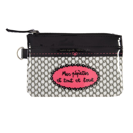 Porte-monnaie Pépètes Noir/Rose en Simili Cuir - DLP