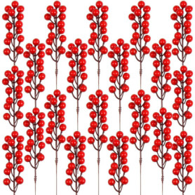 Bouquet de Baies Rouges Artificielles - 20 Pièces pour Décoration de Noël