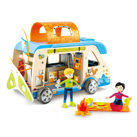 Hape Camping Car en Bois avec Poupées et Accessoires - Aventure Éducative pour Enfants