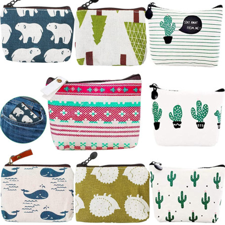 Set de 8 Pochettes en Toile Mignonnes avec Fermeture Éclair