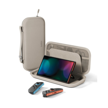 Pochette de Transport Belkin pour Nintendo Switch 2 - Coque Rigide Beige avec Compartiment AirTag