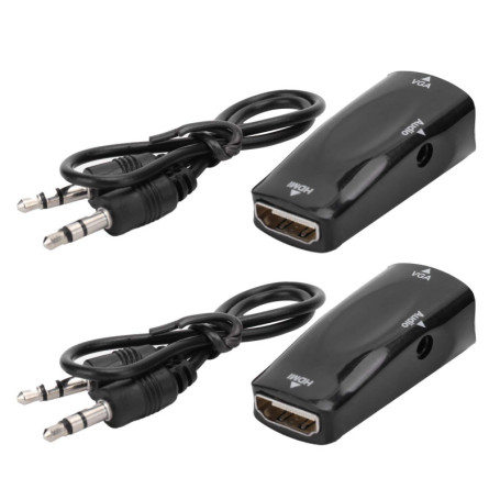 Adaptateur HDMI Femelle vers VGA avec Câble Audio 3,5 mm - Lot de 2