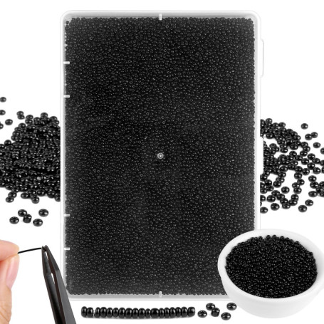 Boîte de 14 000 perles rondes en verre noires pour bijoux