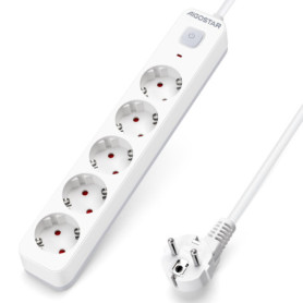 Multiprise Aigostar 5 Prises avec Interrupteur et Sécurité Enfant - 3 Mètres, Blanc