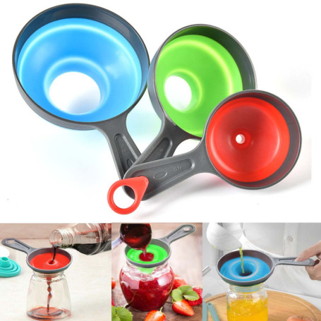 Lot de 3 Entonnoirs Pliables en Silicone pour Cuisine - Idéal pour Bocaux Mason