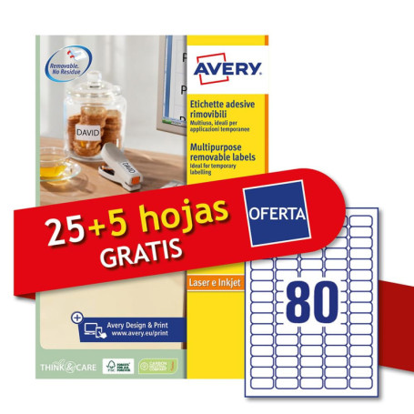Étiquettes Adhésives Amovibles Avery Italia - 2200 Étiquettes Rectangulaires 35,6x16,9mm