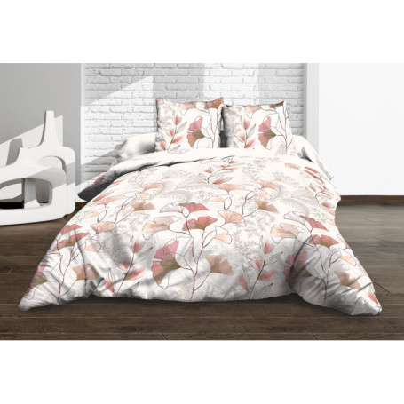 Ensemble Housse de Couette et Taies en Coton Kyoto Rose - 240x260 cm