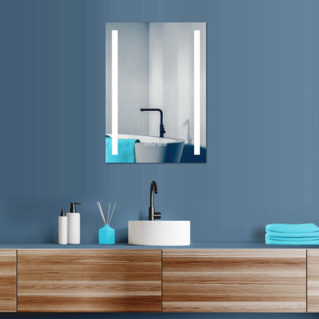 Miroir de Salle de Bain HOKO 70x50 cm avec Éclairage LED et Horloge Tactile