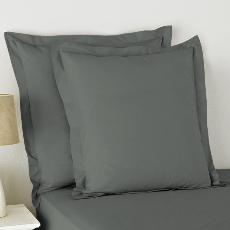 Set de 2 Taies d'Oreiller en Coton Percale Gris Foncé 65x65 cm