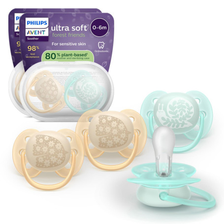 Sucettes Ultra-Douces Philips Avent pour Bébés - Lot de 4 avec Étuis de Stérilisation