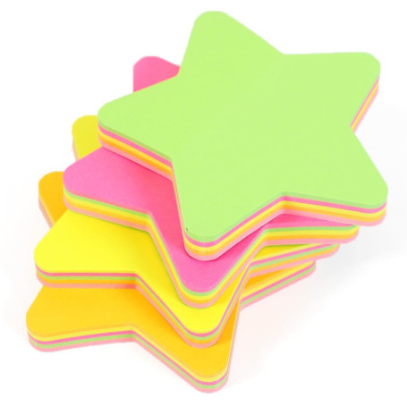 Lot de 4 blocs-notes autocollants en forme d'étoile - 5 couleurs fluo