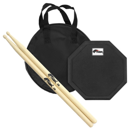 Tiger Tambour d'Entraînement 8" avec Baguettes 5B en Hickory