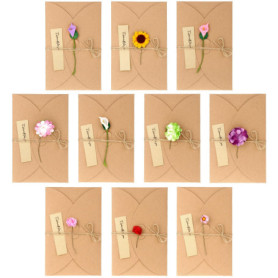 Ensemble de 10 Cartes de Vœux Fleurs Séchées avec Enveloppes Kraft - QWORK