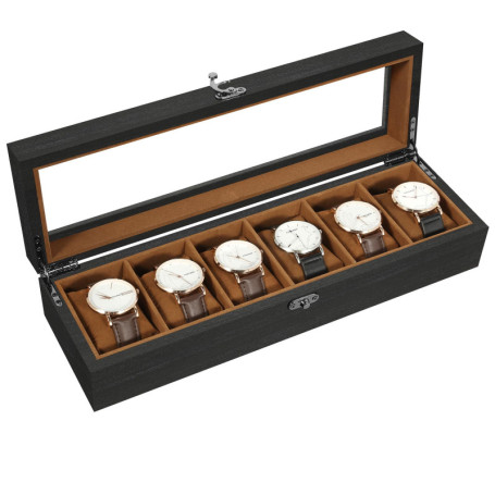 Coffret à Montres Uten en Bois avec 6 Compartiments et Couvercle en Verre