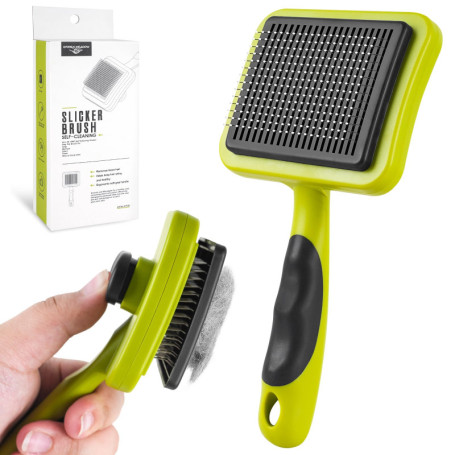 Brosse Autonettoyante pour Chien et Chat - Soin et Massage Vert