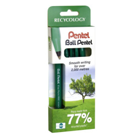 Lot de 4 Stylos à Bille Roulante Noir Pentel R50 - Écriture Lisse et Écologique