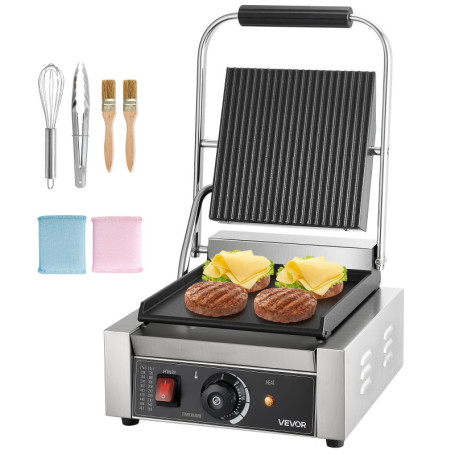 Gril Panini Électrique VEVOR 1800 W avec Plaque Émaillée et Contrôle de Température