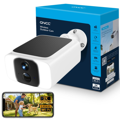 GNCC 4MP Camera Surveillance WiFi Exterieure sans Fil Solaire, 5G/2.4GHz WiFi Camera Exterieur avec Panneau Solaire, Vision Noct