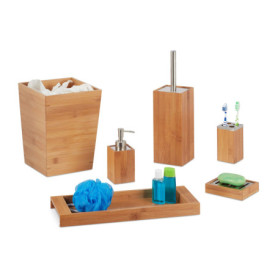 Set d'Accessoires de Salle de Bain en Bambou - 6 Pièces Relaxdays