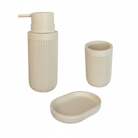 Ensemble d'Accessoires de Salle de Bain Relaxdays en Polyrésine Beige - 3 Pièces