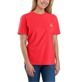 T-shirt Carhartt Femme Rouge à Manches Courtes avec Poche