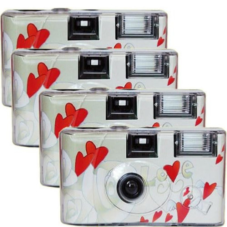 Appareil Photo Jetable PHOTO PORST TopShot Flying Hearts - Pack de 4 avec Flash