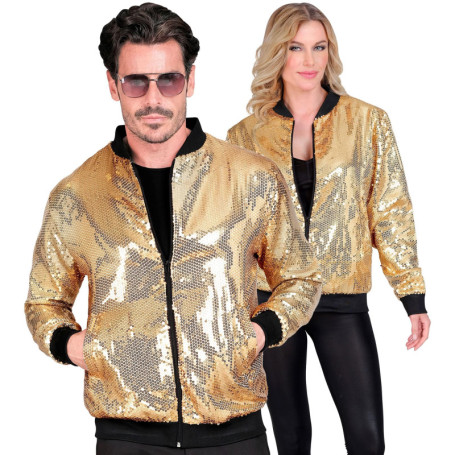 Veste Bomber Pailletée Or pour Soirée Disco