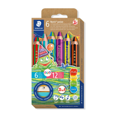 Crayons de coloriage Noris Junior Duo - 6 couleurs bicolores extra incassables