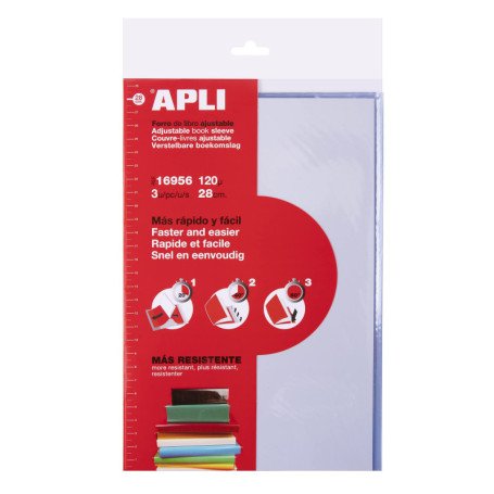 Lot de 3 protège-livres Apli avec rabat ajustable en PVC transparent