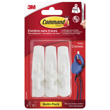 Crochets Command Blanc - Lot de 6 avec Languettes Réutilisables