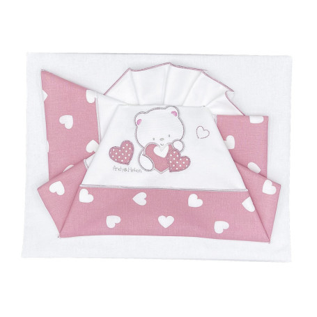 Parure de lit bébé brodée Ourson - 3 pièces en coton rose
