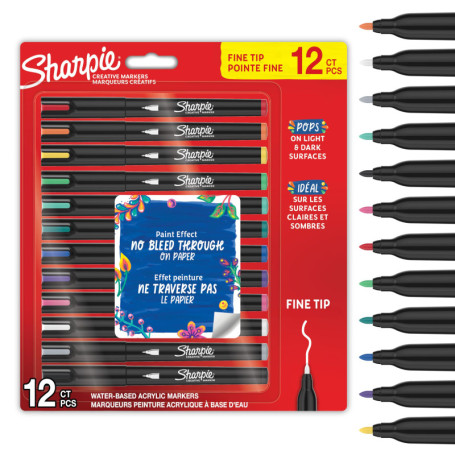 Sharpie Lot de 12 Marqueurs Acryliques Créatifs - Encre à Base d'Eau