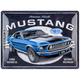 Plaque Rétro Ford Mustang 1969 Mach 1 - Décoration Murale Vintage en Métal