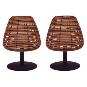 Lot de 2 Lampes de Table LED Sans Fil en Rotin Naturel - Dimmables et Rechargeables