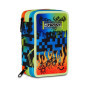 Trousse d'École 3 Compartiments Scribbled Flame - Bleu