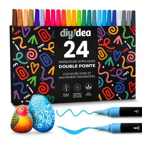 Set de 24 Marqueurs Peinture Acrylique DIYIDEA - Double Pointe pour Loisirs Créatifs